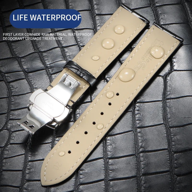 Cinturino in pelle muslimata con bambù per Patek PP IWC longines bracciale in pelle di coccodrillo cintura con chiusura a farfalla