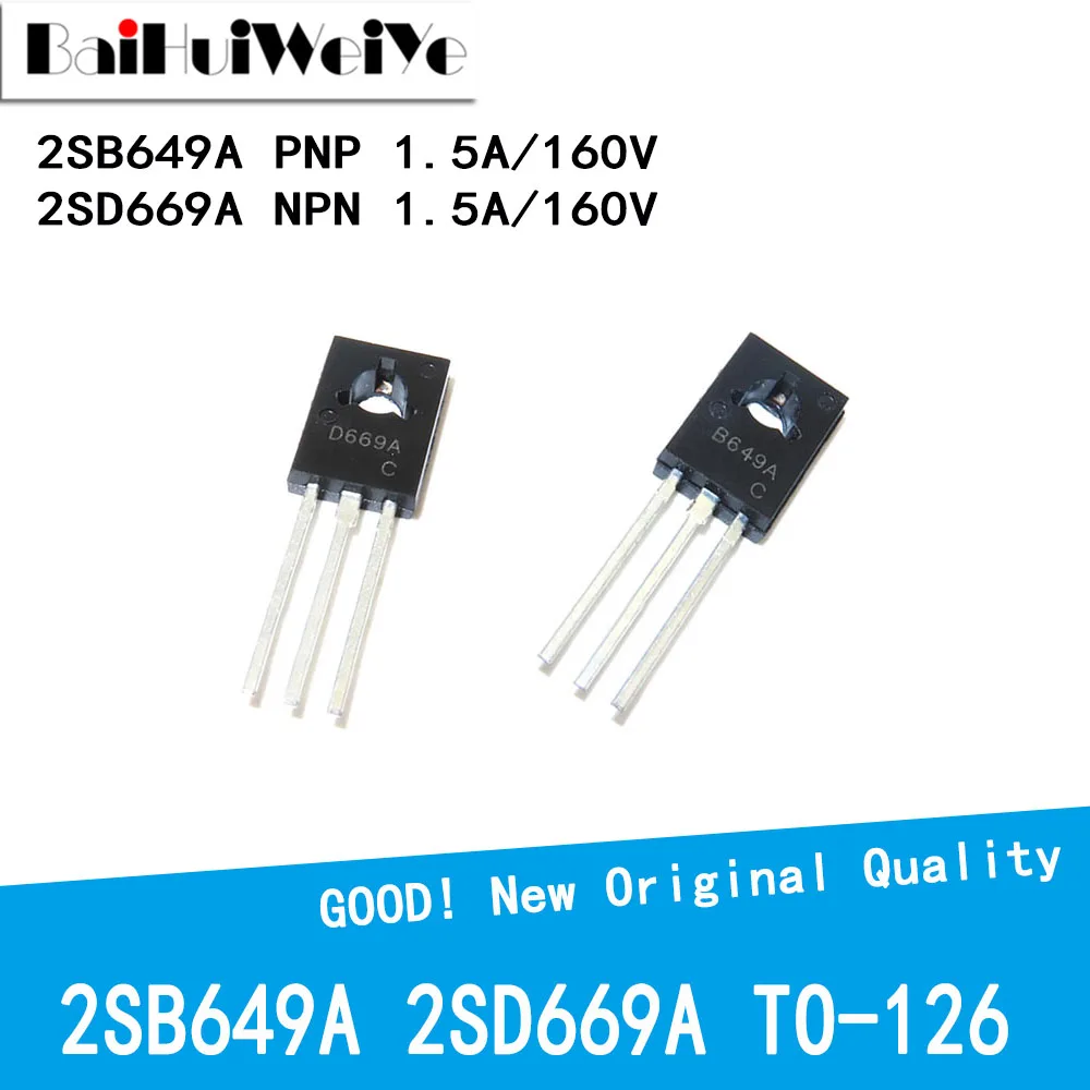 20PCS/LOT 2SB649A 2SD669A B649A D669A NPN PNP 1.5A 160V Transistor Triode  TO-126 New  Good Quality Chipset