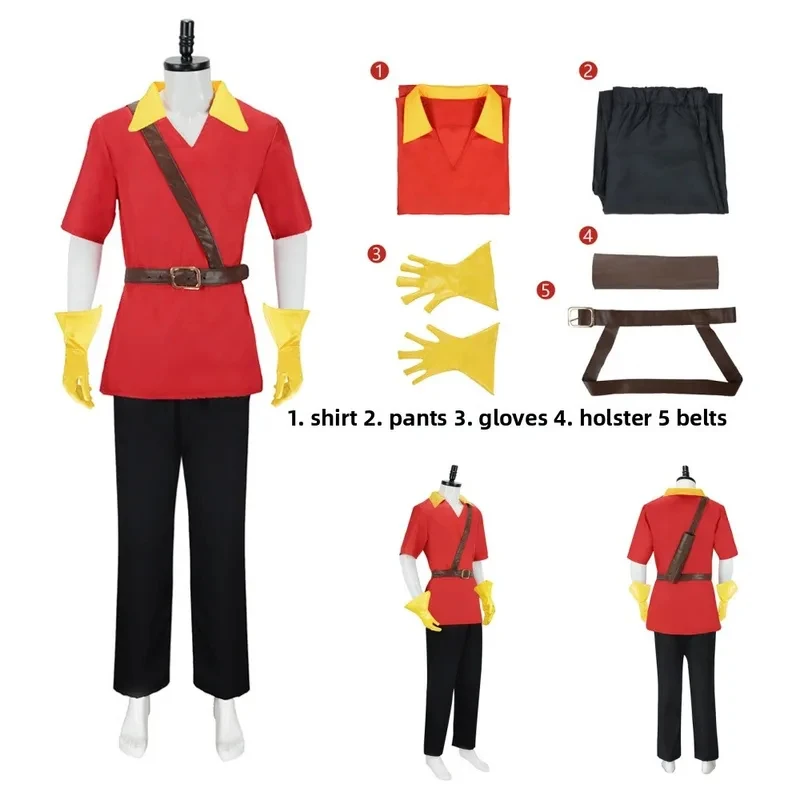 

Gaston Cosplay Costume Shirt Top Pants Gloves Belt Full Outfits Boys Men Adult Halloween Carnival Party Disguise RolePlax,3;b'2.