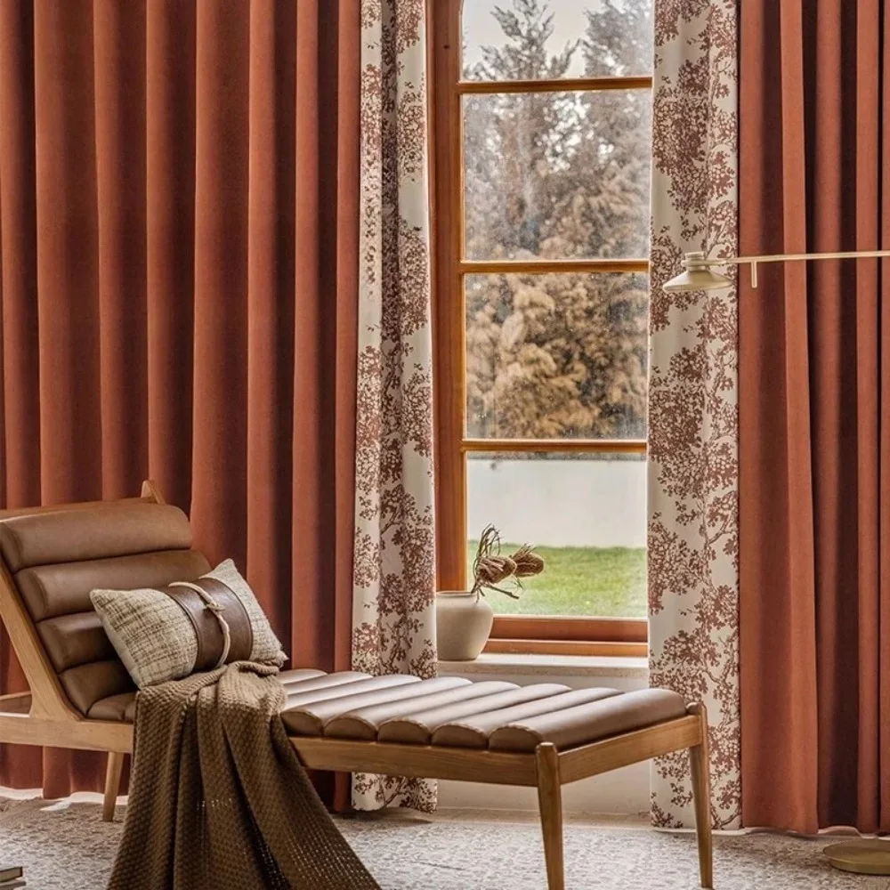 

Custom-made luxury Chenille curtains with caramel jacquard blackout in hotel style