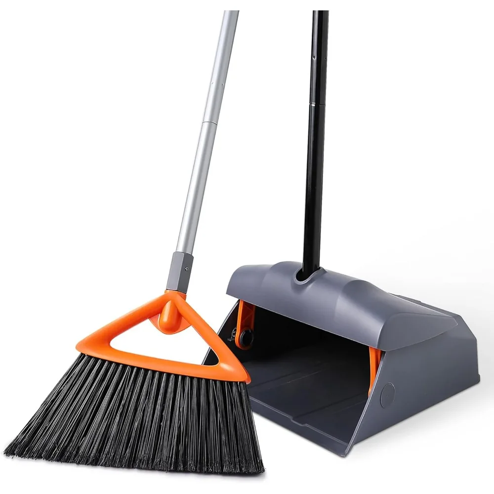 

Heavy Duty Broom with Dustpan Combo Set Indoor and Outdoor Dual Purpose,Stiff Bristle Commercial Angle Broom and Standing Dust P