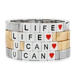 ZMZY New Encourage Enamel Stretch Tile Bracelets For Women Letter You Can Life Heart Beads Bohemian Stackable Stretch Bracelet