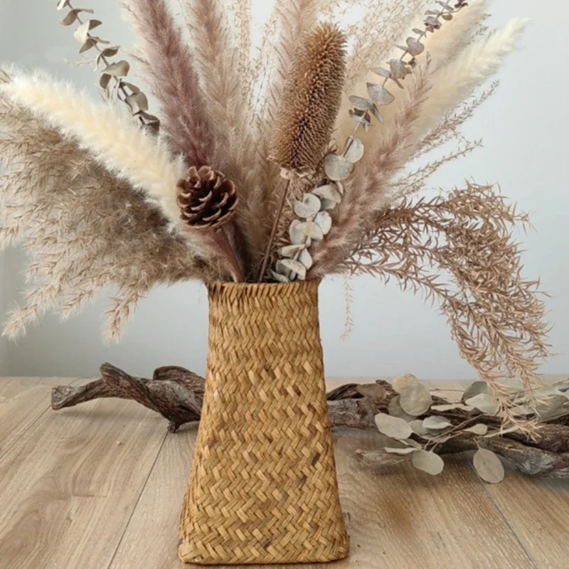 Vintage Reed Flower Bouquet, Exquisite Desktop Display, Creative Dried Flower Ornament, Natural Home Decor, Rustic Centerpiece