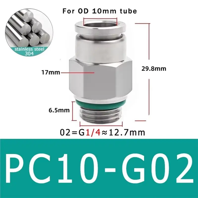 【FITTING】304 Stainless Steel PC Pneumatic Quick Connector G Thread Thread Pipe Water Gas Connector M5 1/4” BSP