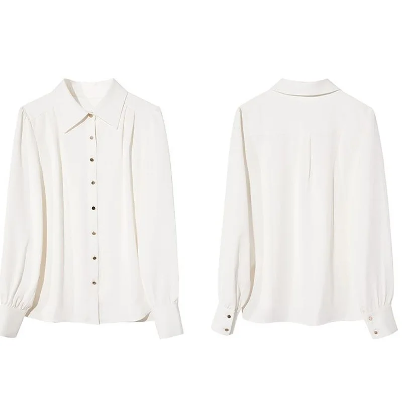 Fashion White Office Single-breasted Blouse Women Classic Long Sleeve Polo Collar All-match Loose Temperament Lady Shirt