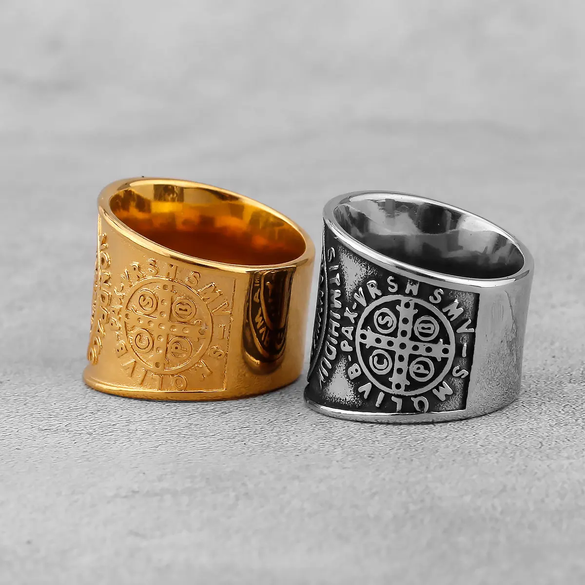 Religious Belief Jesus Cross Ring Gold And Steel Color Never Fade Stainless Steel Men's Index Finger Ring Creative Retro Jewelry