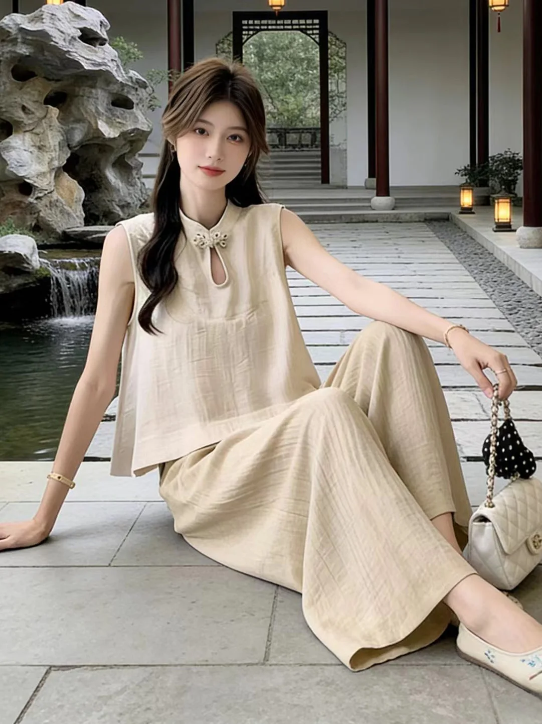 

Fashionable Sleeveless Button up Top And Long Pants Women's Set Summer 2026 Slimming Versatile High Waist Commute Style