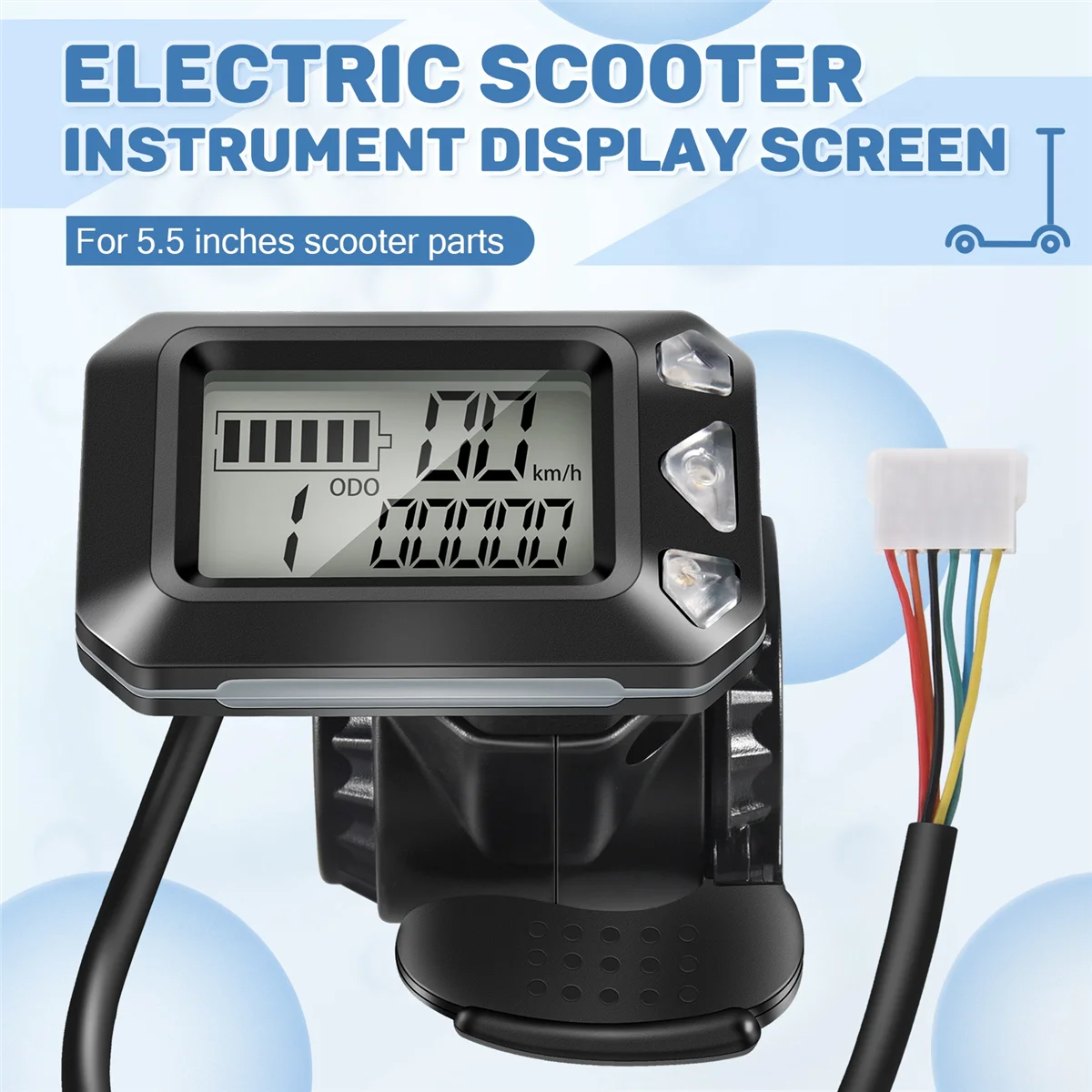 Acelerador de interruptor de pantalla de visualización de instrumento de scooter eléctrico ajustable de 24V 36V para piezas de scooter de 5,5 pulgadas (6 pines)