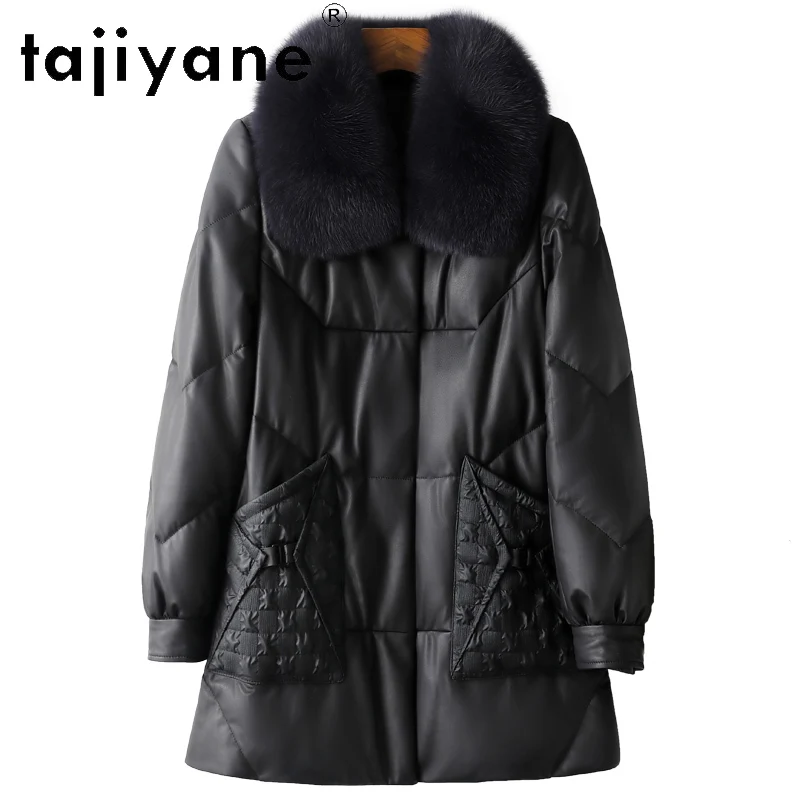 TAJIYANE 100% جلد الغنم بطة أسفل معطف المرأة قسط سترة جلدية حقيقية الثعلب الفراء طوق معاطف 2025 الشتاء ملابس حريمي 신상ААУটার #5