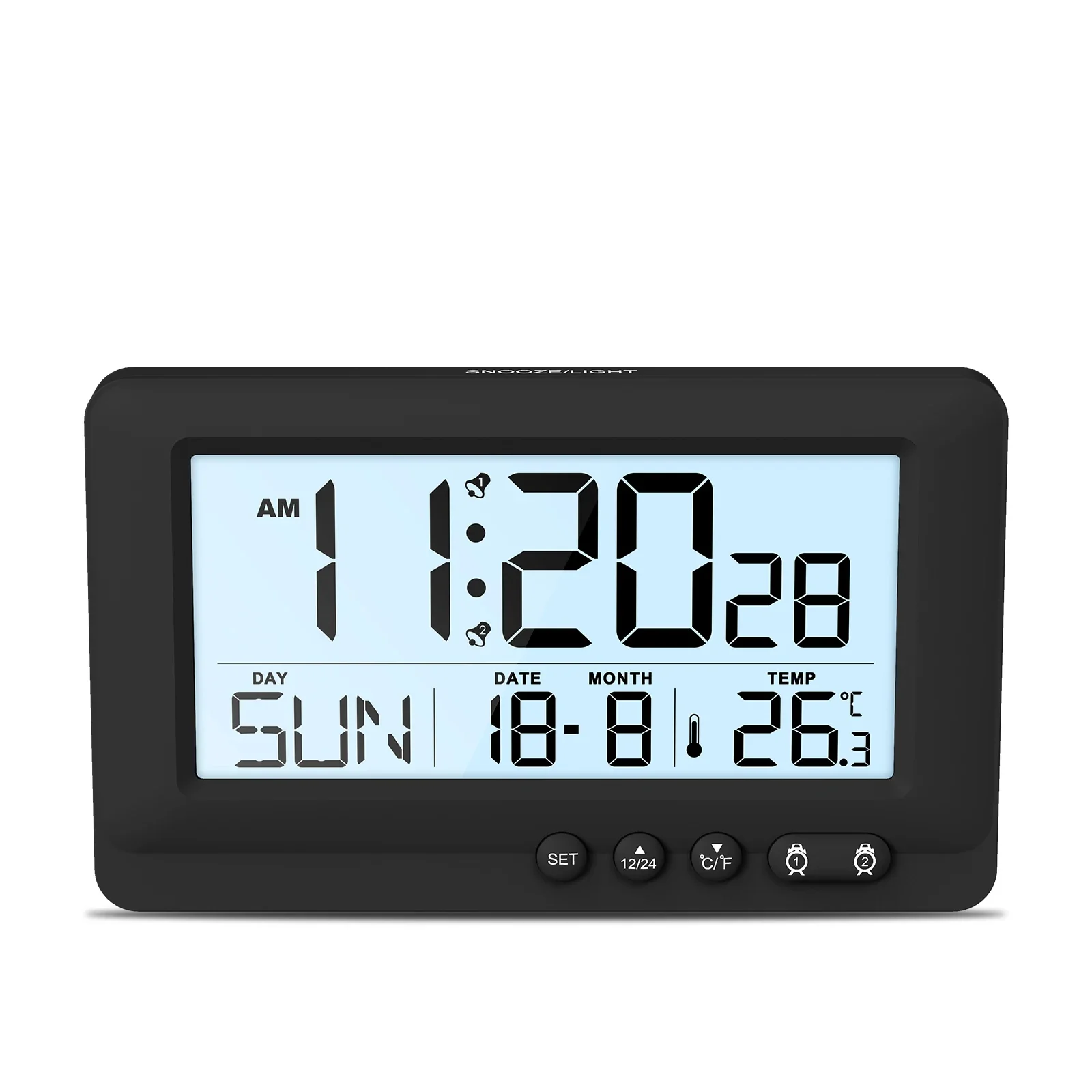 Digital Alarm Clock LCD Display Travel Alarm Clock Small Digital Clock with Calendar Temperature Battery Operated Clocks