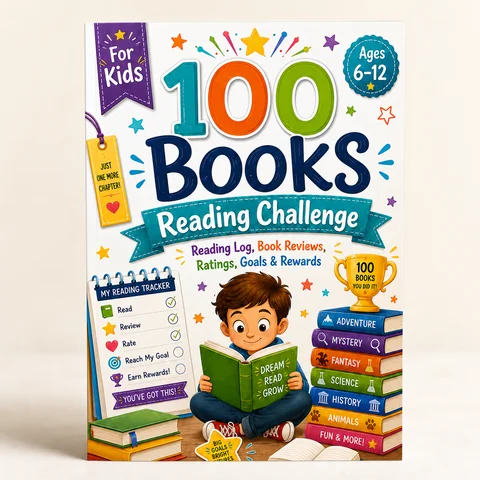 100 Books Reading Challenge Journal for Kids Ages 6‑12, Reading Log with Book Reviews, Goals & Reward Tracker