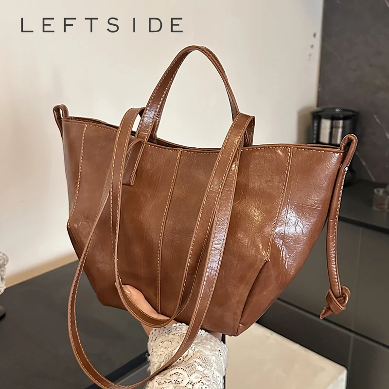 

LEFTSIDE PU Leather Shoulder Bags for Women 2025 Luxury Designer New Crossbody Tote Bag Females Fashion Handbags and Purses