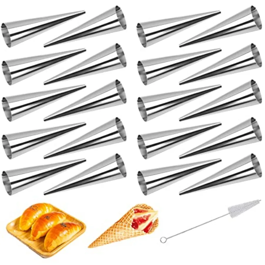 

20 Pack Cream Horn Molds, Baking Cones Cream Horn Forms, Stainless Steel Cannoli Tubes Ice Cream Mold, Standing Cone Shap