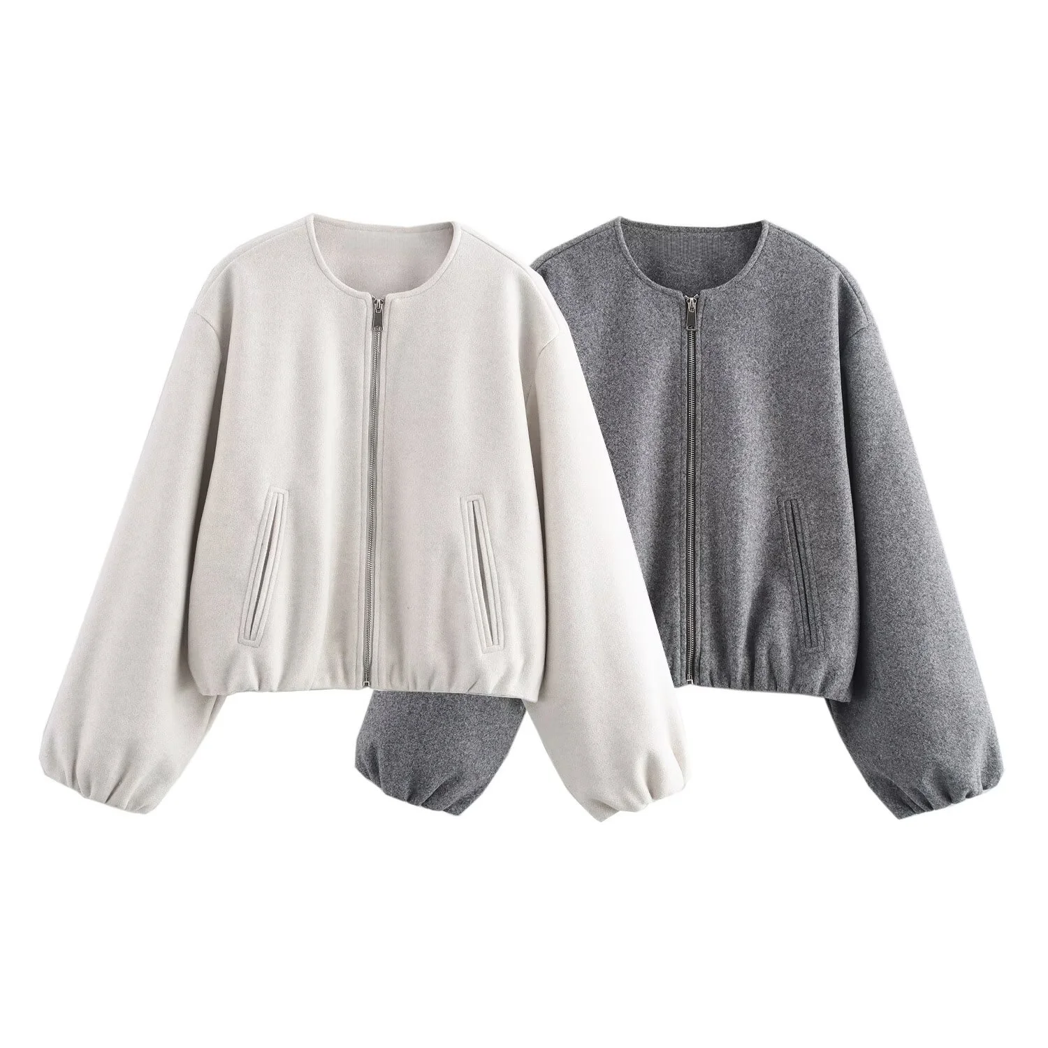 

2025 Autumn New Women's Casual Fashion Simple Loose Zipper Placket Design Round Neck Long Sleeve Jacket