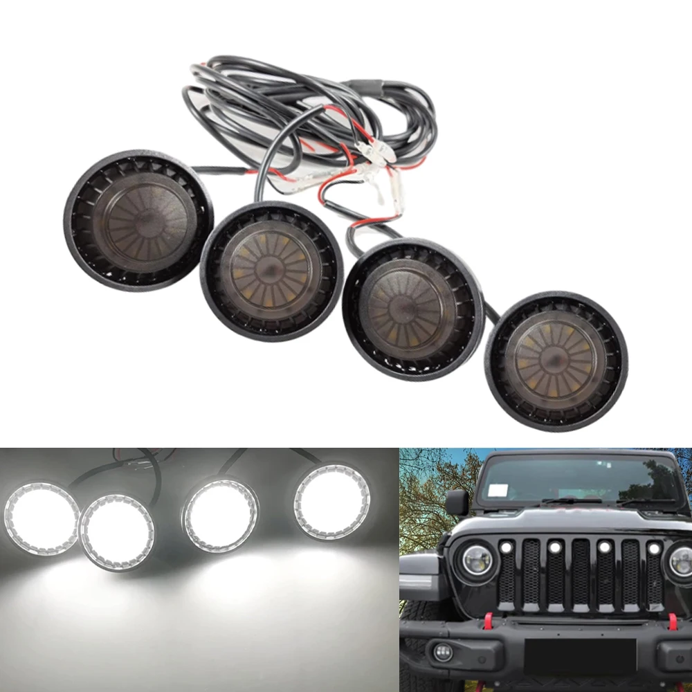 Yellow/smoked black cover, yellow/white light one to four car grille lights suitable for Jeep Wrangler JL JLU 2018-2021