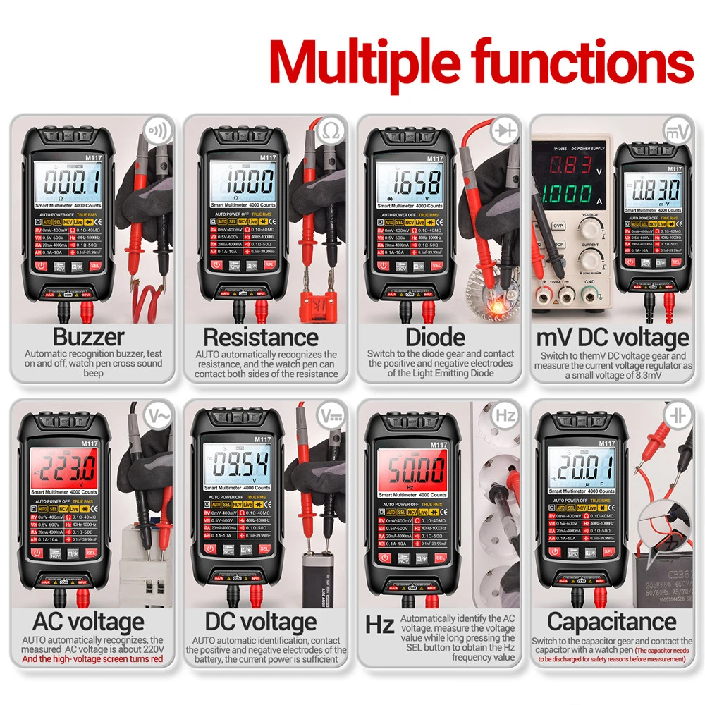 M117 Multimeter Digitale Multimeter Ac/Dc Spanningsstroom Meter Hoge Precisie Multifunctionele Intelligente Elektricien Meter