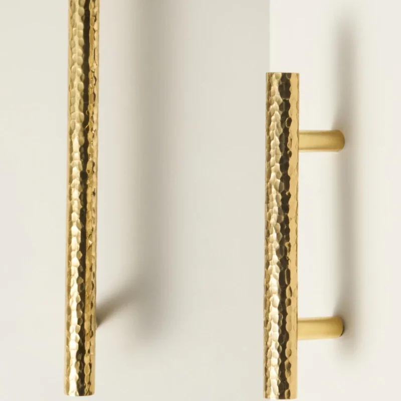 Solid Brass Hammer Pattern Cabinet Handle Handmade Knocking Pattern Round Half Round Long T-shaped Knobs