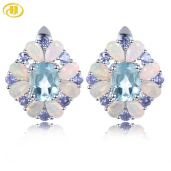 Natural Sky Blue Topaz Opal Sterling Silver Clip Earring 5.2 Carats Multicolor Gemstone Women Classic Fine Jewelrys S925 Gifts