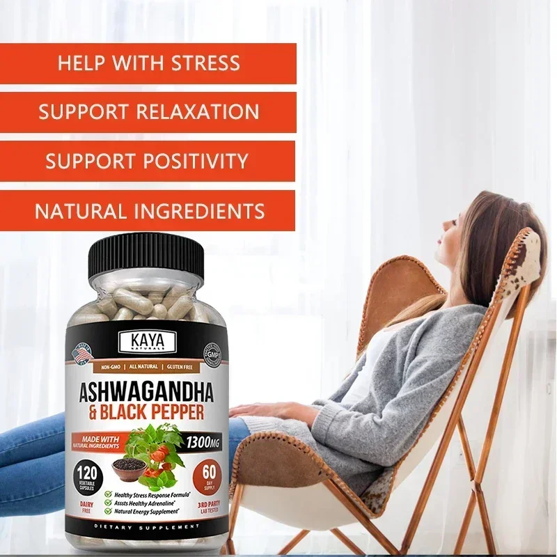 Organic Ashwagandha 1300 Mg - 120 Veggie Caps - Stress Relief, Anti-Anxiety, Improve Mood, Provide Energy