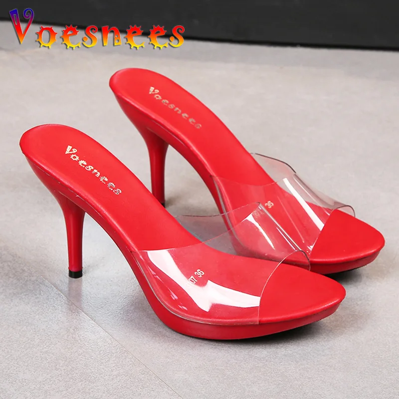 Candy Color Woman Wedding Shoes Sandals 2022 Nightclub Sexy High Heels 9cm Slides Slippers Heels Waterproof Sandal Summer Pumps