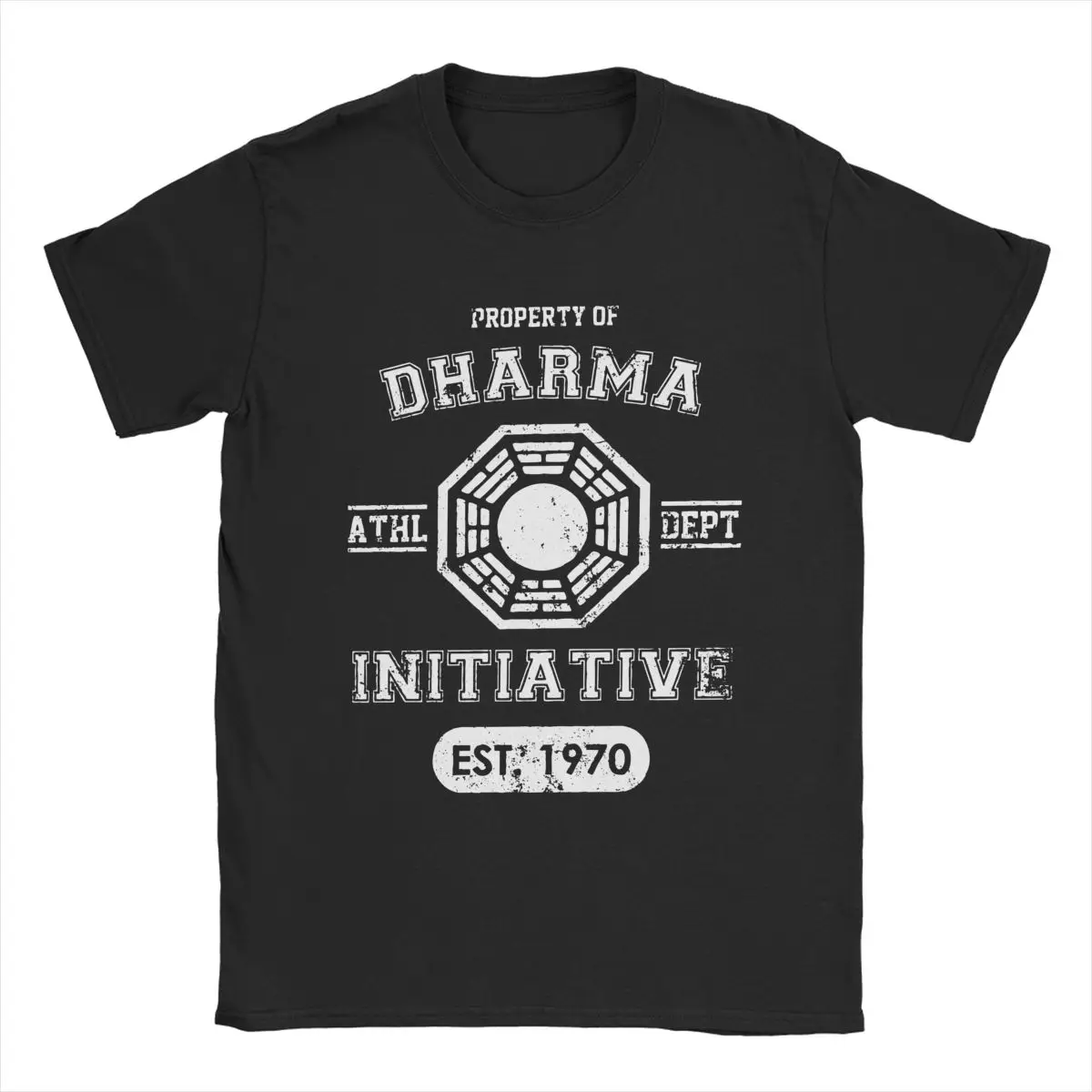 Dharma Initiative Athletic Department T Shirt Men\'s 100% Cotton T-Shirts Tv Show Lost Tee Shirt Short Sleeve Tops Gift Idea