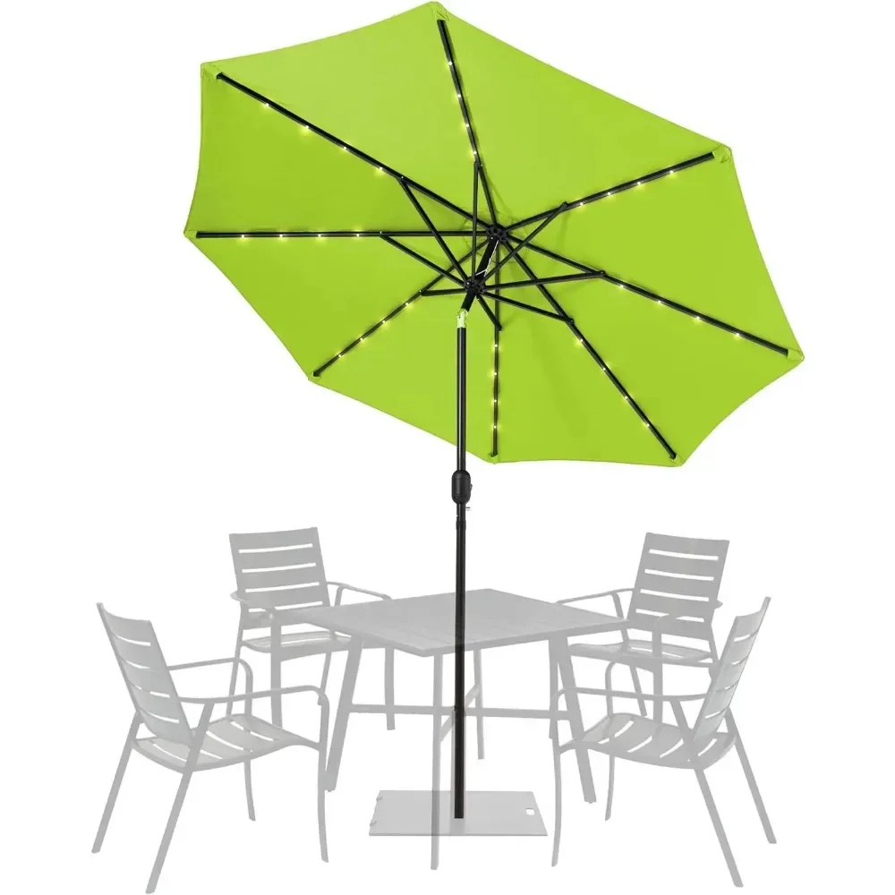 

Outdoor 9FT 32 LED Lighted Umbrella with Solar Powered, Table Market Umbrella Push Button Tilt for Garden, Deck, Backyard