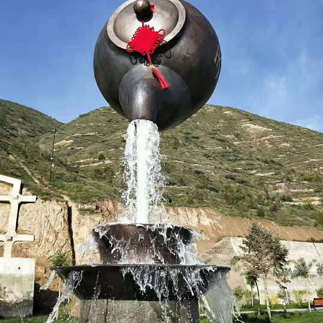 カスタム手作りステンレス鋼噴水彫刻屋外ガーデンパーク大型ティーポットティーカップモデル装飾小道具