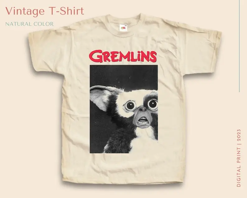 

Vintage TShirt Gremlins V2 NATURAL color Men Woman Unisex T-Shirt Digital Print Sizes