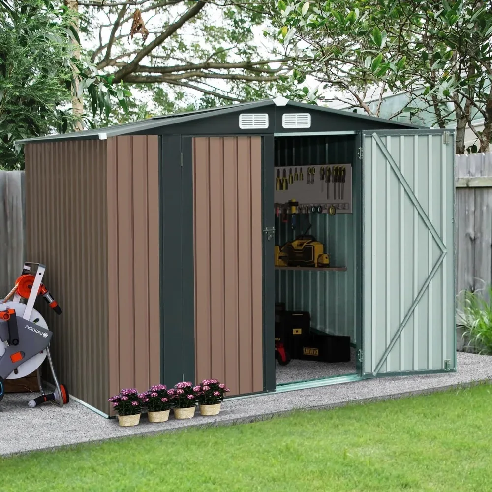 

Outdoor Storage Shed with Single Lockable Door, Galvanized Steel Garden Shed, Tool Storage Shed for Backyard, 8 in X 6 In