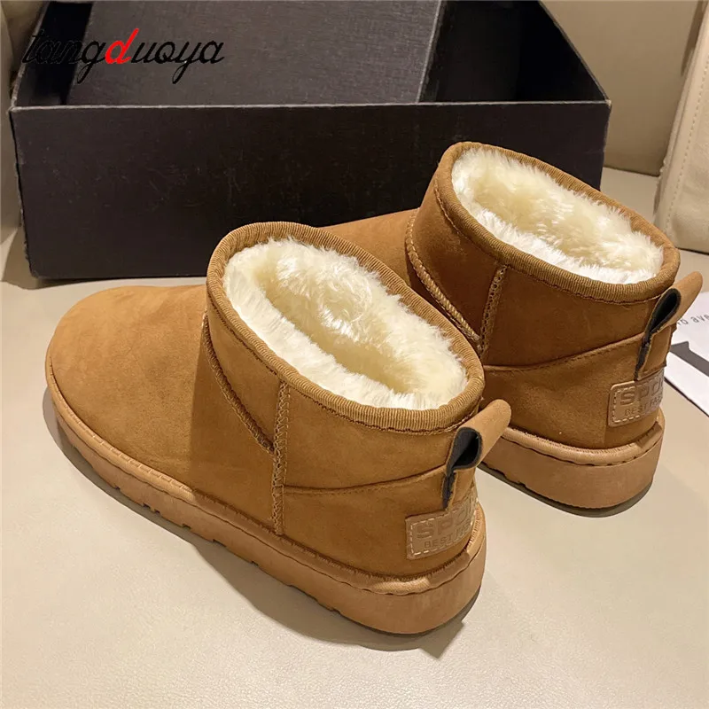 Brand Women\'s Shoes Australian Boots Winter Footwear Round Toe Flat Heel Boots-Women Fashion Snow Low 2024  Ladies Ankle Cotton