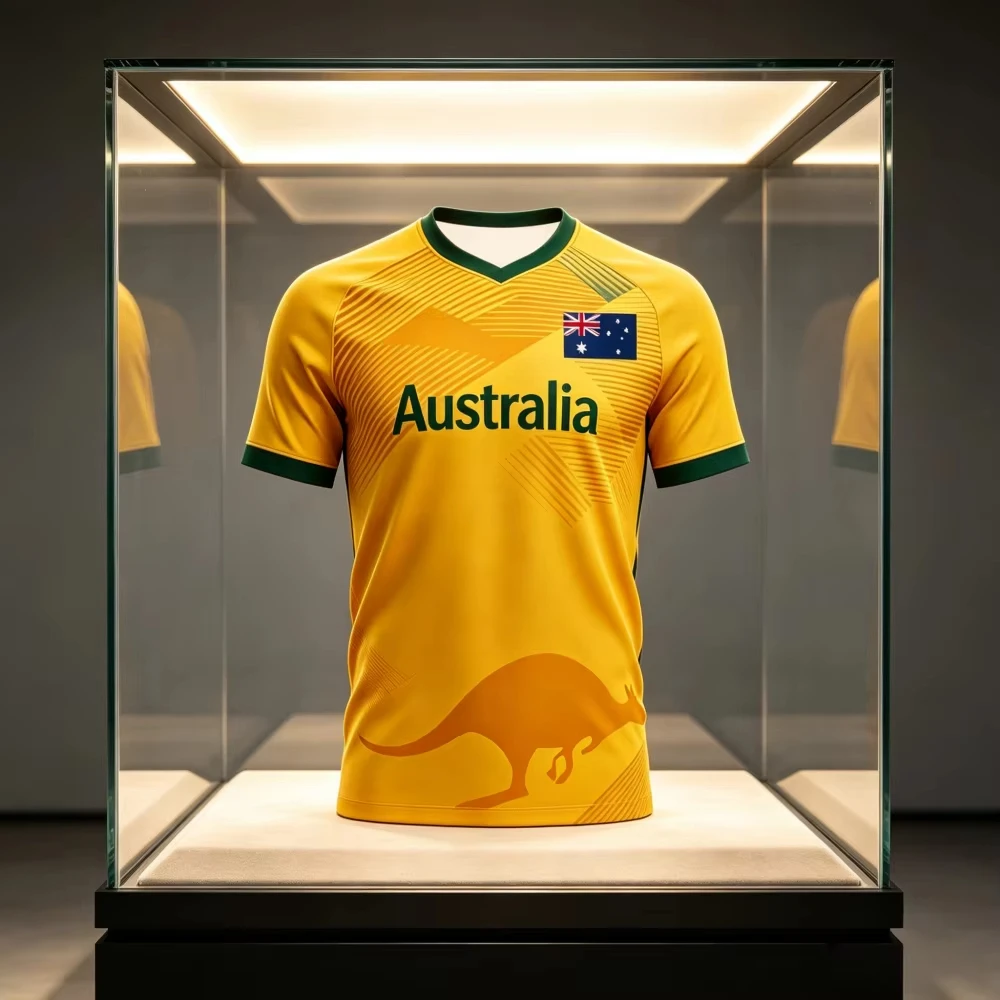 Retro Family Australia Soccer Jersey V‑Neck 2026 Crest Fan Football Shirt National Kangaroo‑Print Short‑Sleeve Supporter Uniform