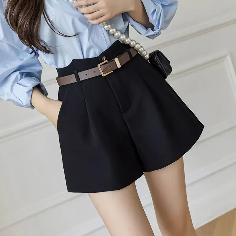 Wide Leg Shorts Women Autumn Winter Loose Minimalist Office Lady Ulzzang High Waist Leisure Pockets Thicken All-match Harajuku