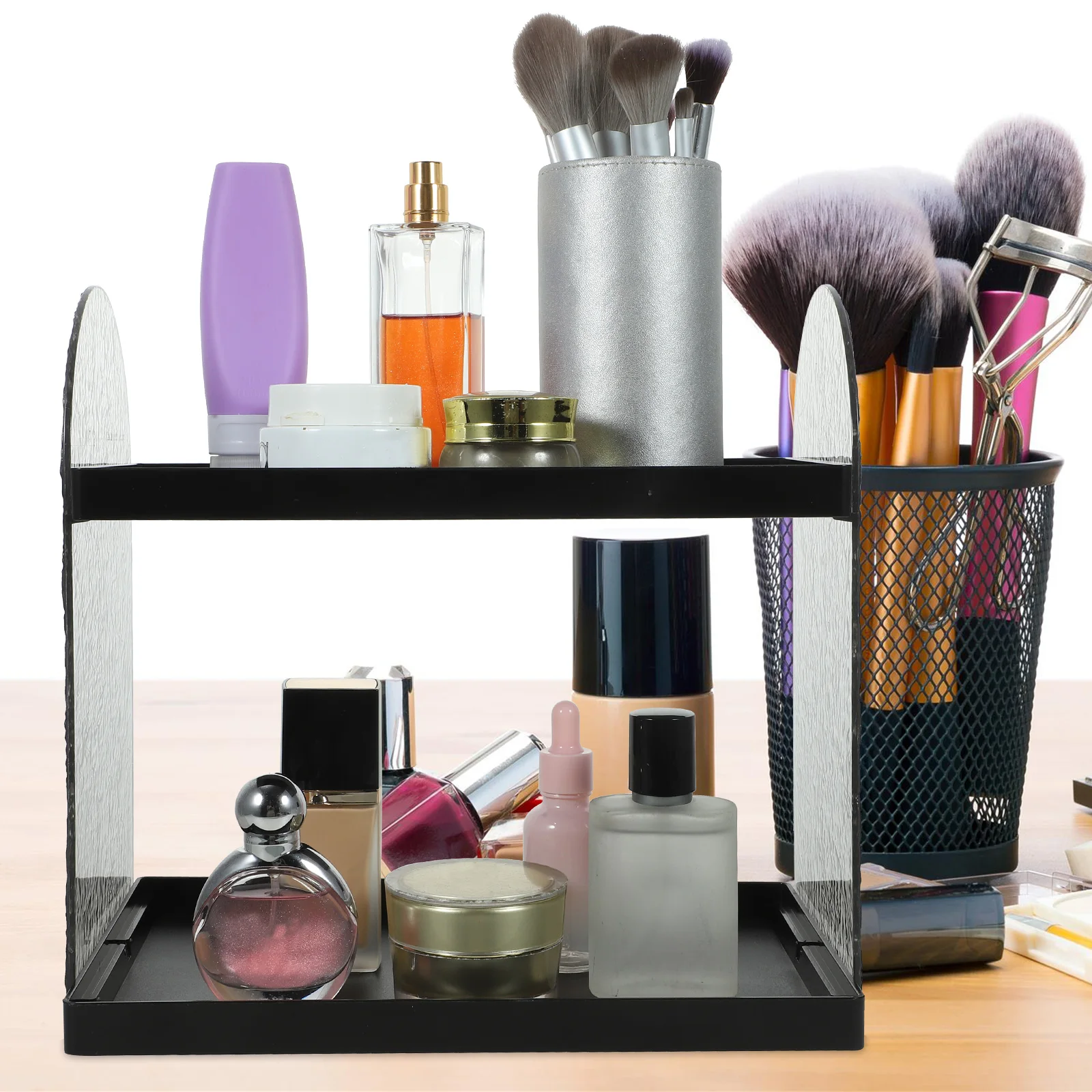 

Translucent Gray Pattern Makeup ganizer Vanity Display Rack Storage Holder Display Rack For Skincare Products