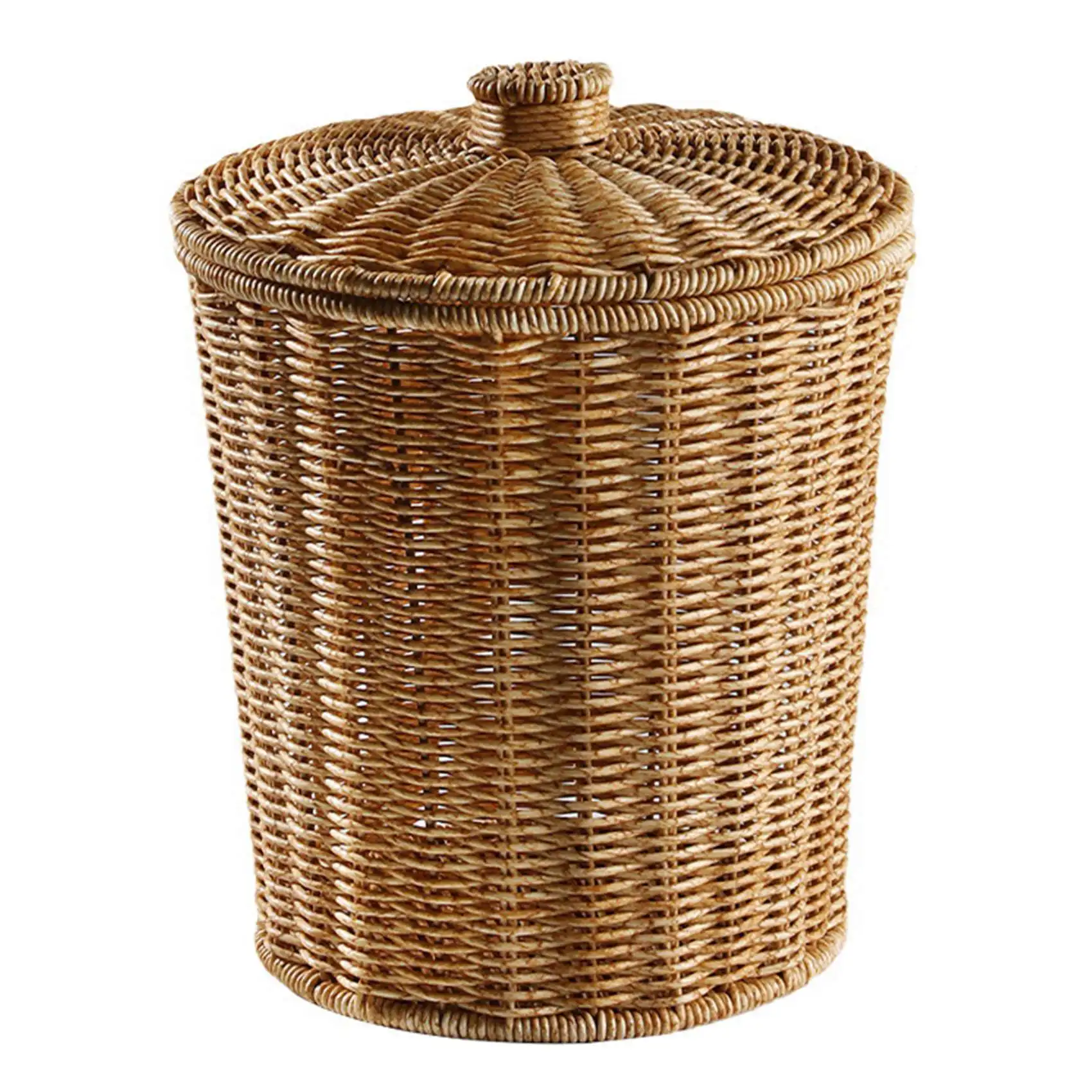 Woven Basket Trash Can Round Rattan Waste Basket with Lid Planter Woven Storage Baskets Wicker Wastebasket Garbage Bin