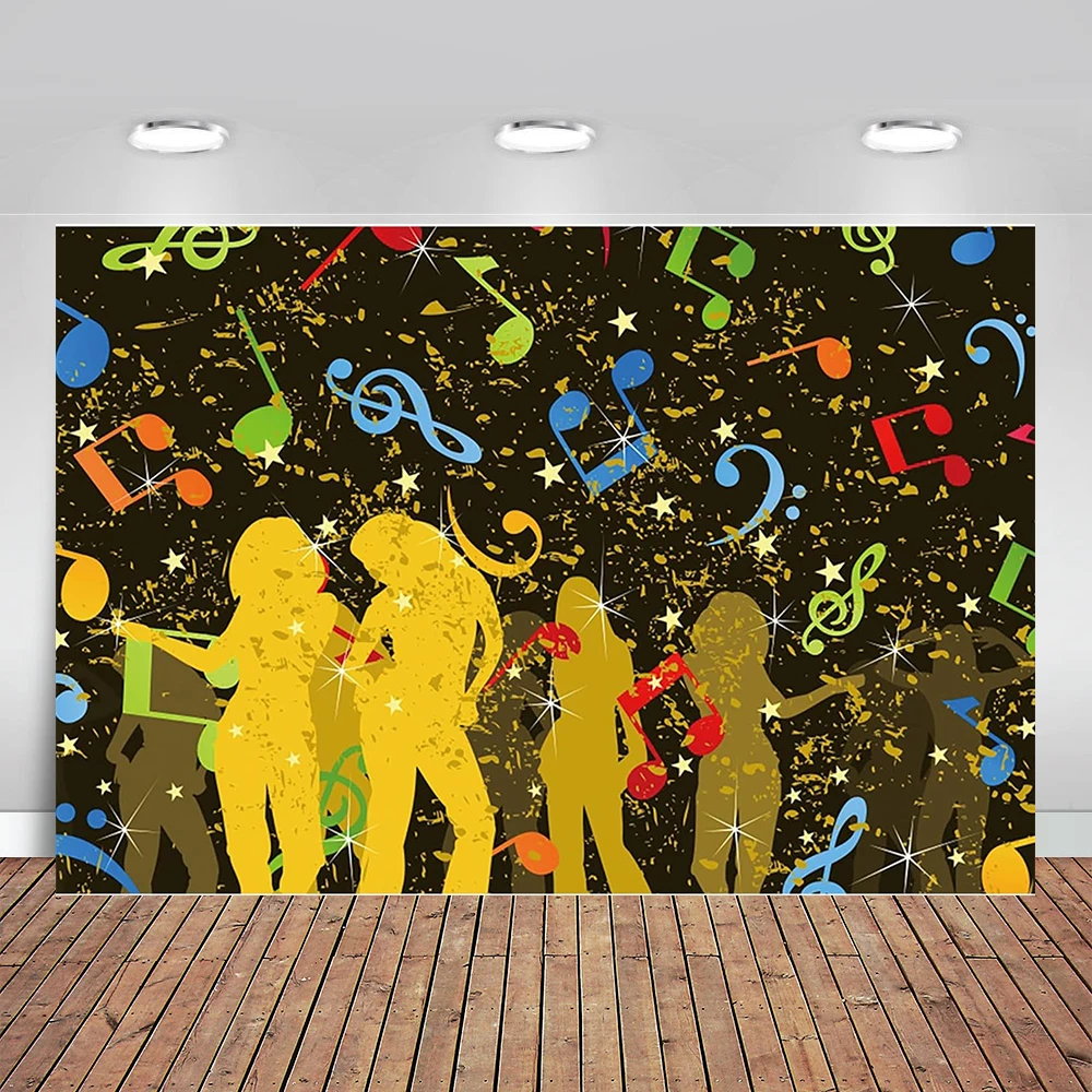 Musical Party Backdrop,Colorful Music Elements Notation Photo Photography Background Music Stage Photography Art Studio