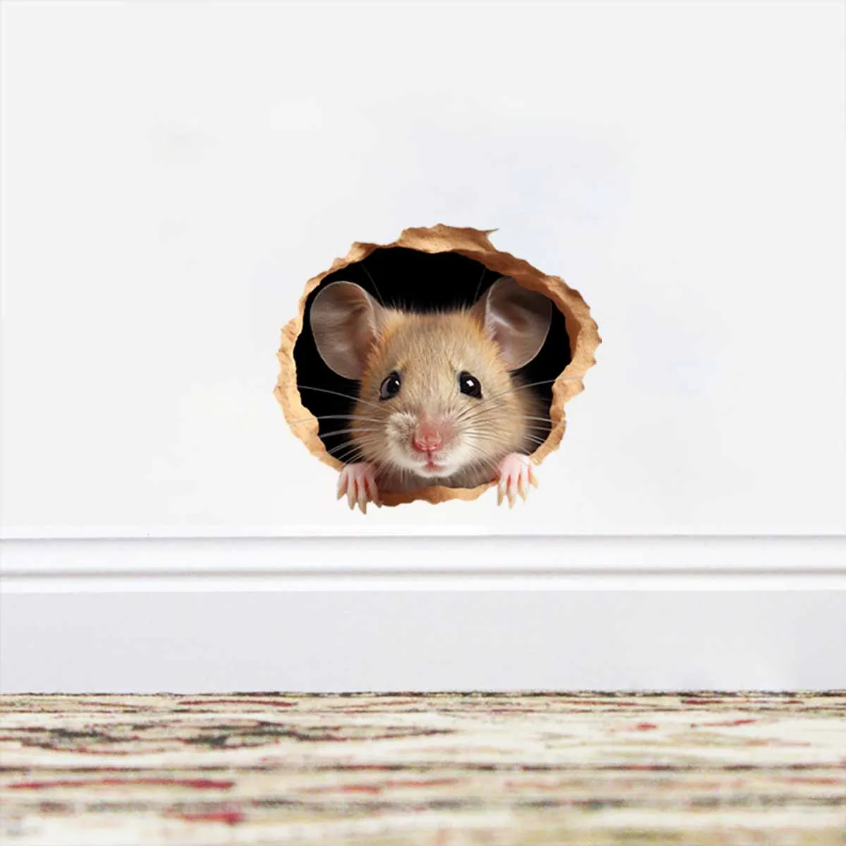 1PC Creative mouse hole wall sticker, a cute mouse design that peeks through a hole, used for fun home decoration in living room