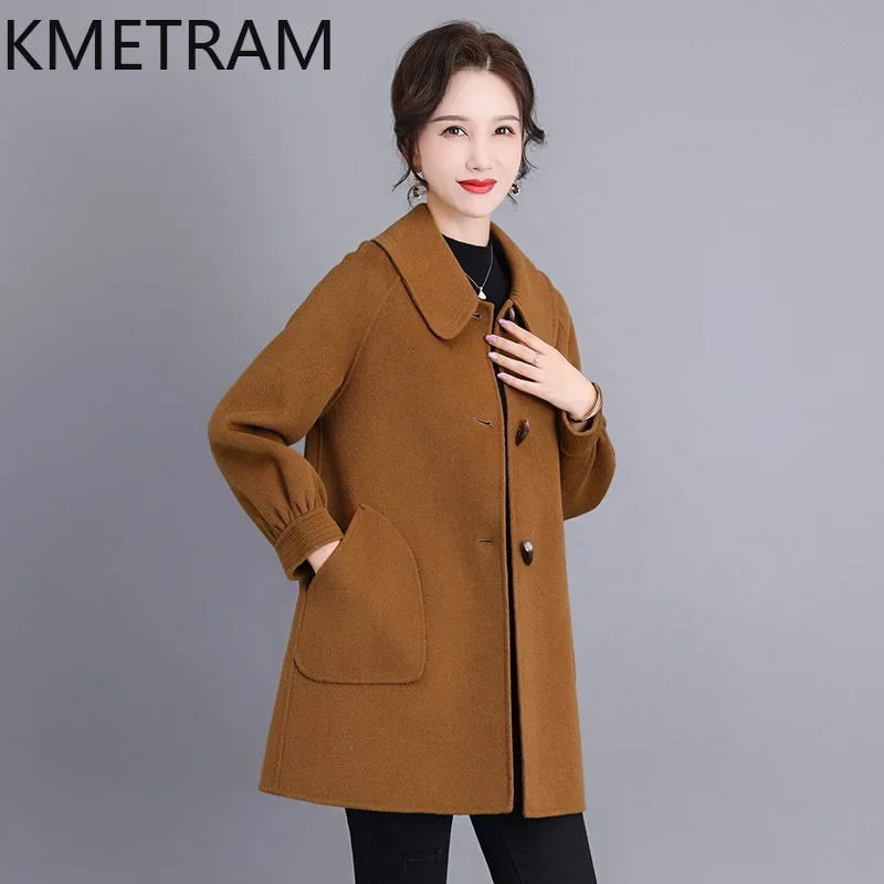 KMETRAM 100% Real Wool Coats for Woman 2024 Autumn Mid Length Coat Women New in Outerwears Casual Womans Clothing Пальто Женское