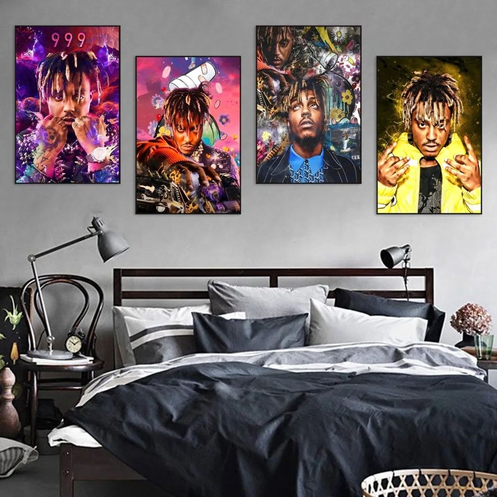 Singer Juice Wrld Rapper Poster Self-adhesive Art Retro Kraft Paper Sticker DIY Room Bar Cafe Vintage Decorative Painting