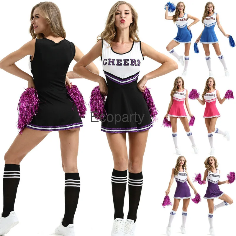 Disfraz de animadora para mujer, uniforme de manga corta, vestido Sexy para Halloween