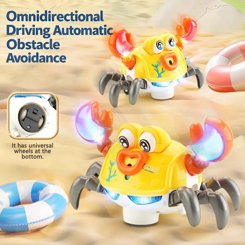 Juguete eléctrico omnidireccional de cangrejo para gatear de dibujos animados para bebés con luces LED, música, movimientos biónicos, regalo educativo divertido