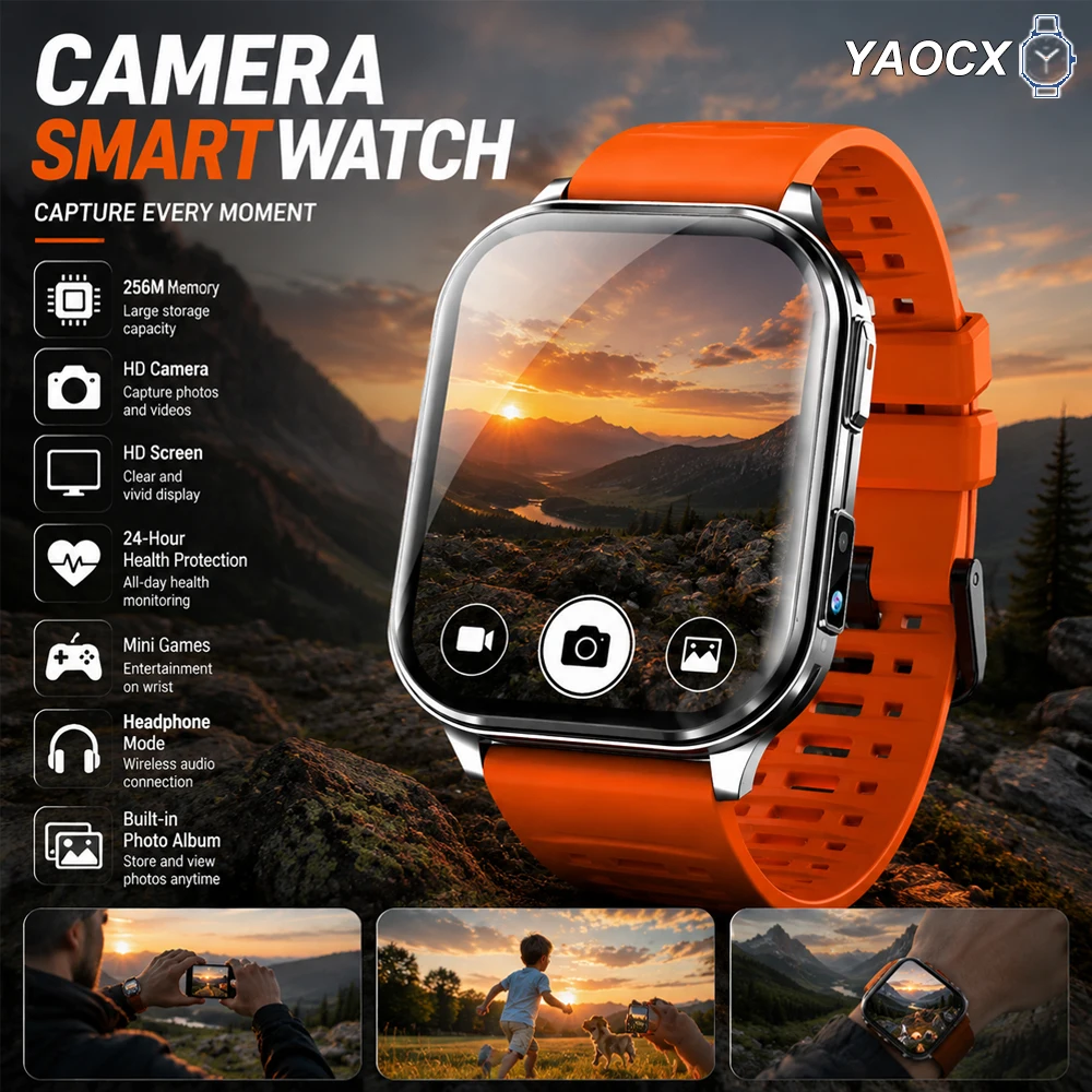 2026 NEW with Camera Smart Watch Sport Fitness Health Monitor  Photos Record Waterproof 256MB Large Memory Smartwatch Men Women