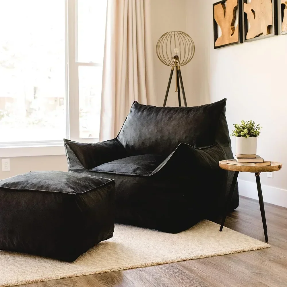 Beanbag sofa, foam chair, black plush, filled with soft and durable crushed foam, beanbag sofa chair