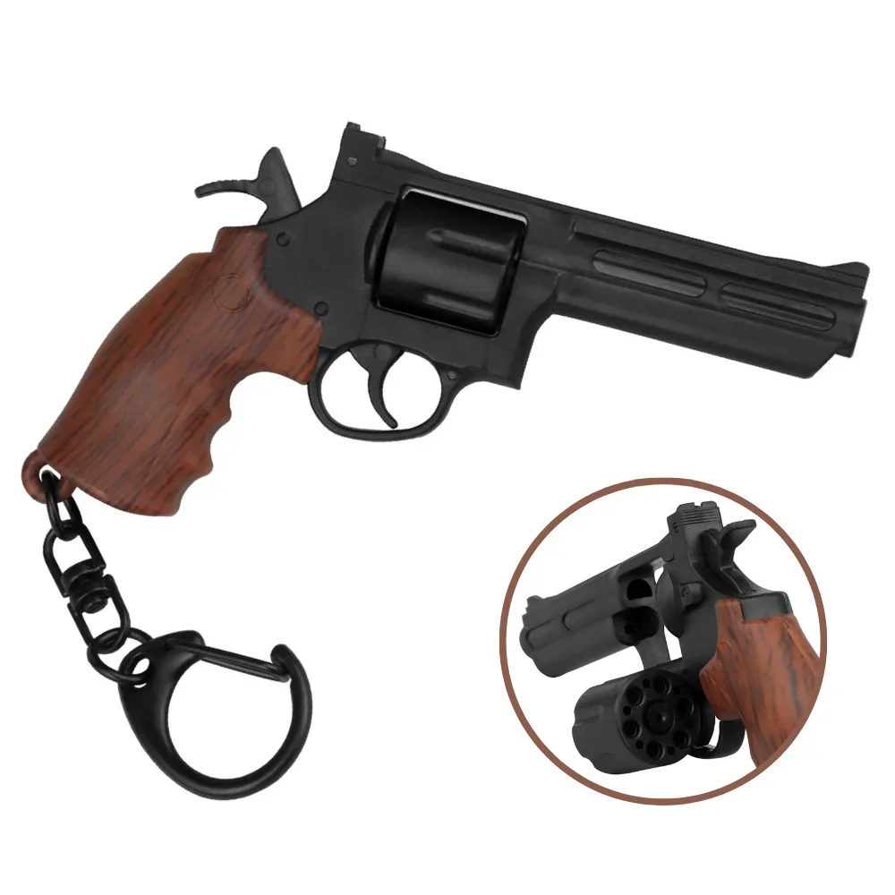 Revolver 1:4 Keychain Plastic Mini Pistol Gun Shape Weapon Key Ring Gift Decorations with Rotating And Pop Up Magazine