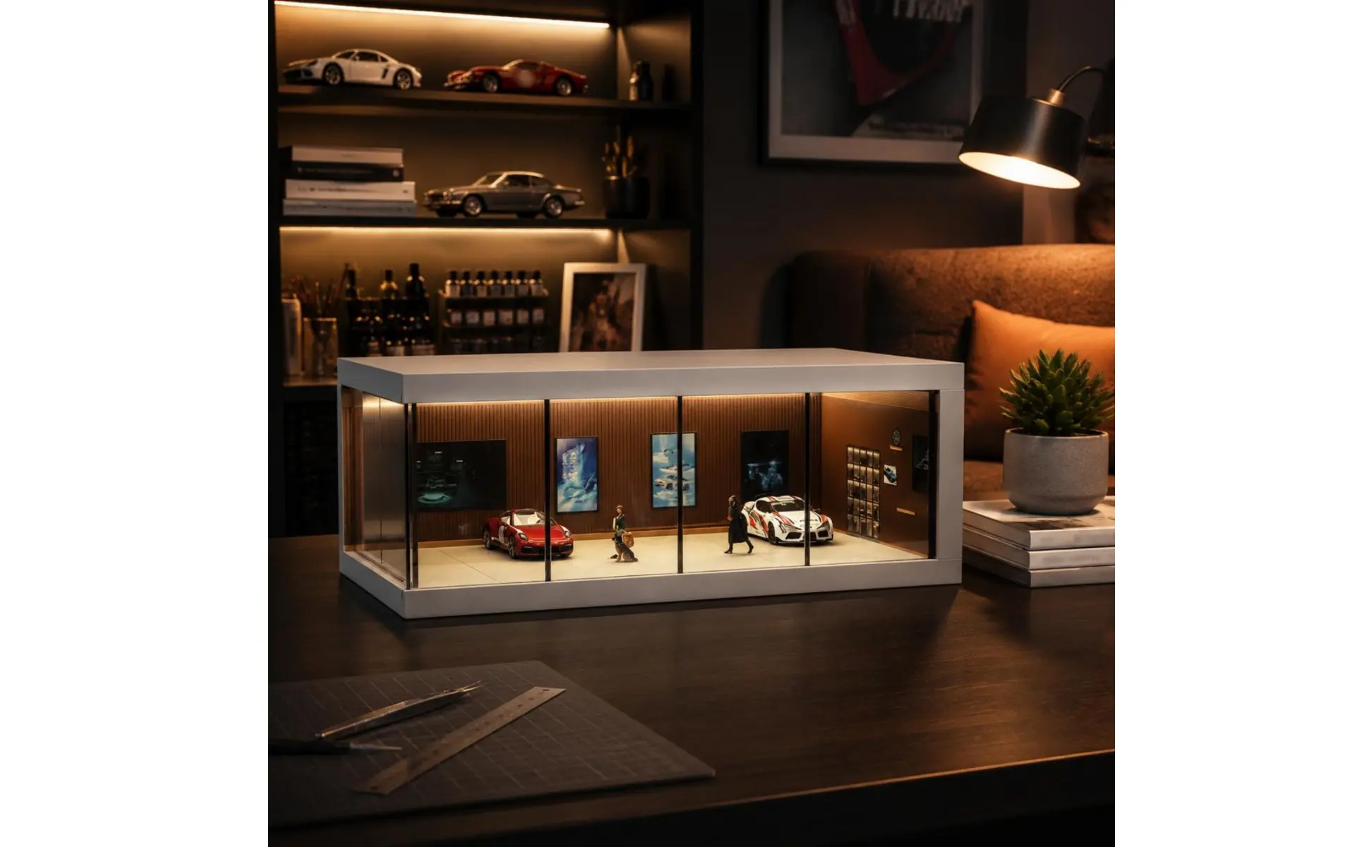 1/64 Scale Display Box Clear View LED Lit Model Display Box Acrylic Car Case Scene Design Diecast Car Showcase Easy to Assemble
