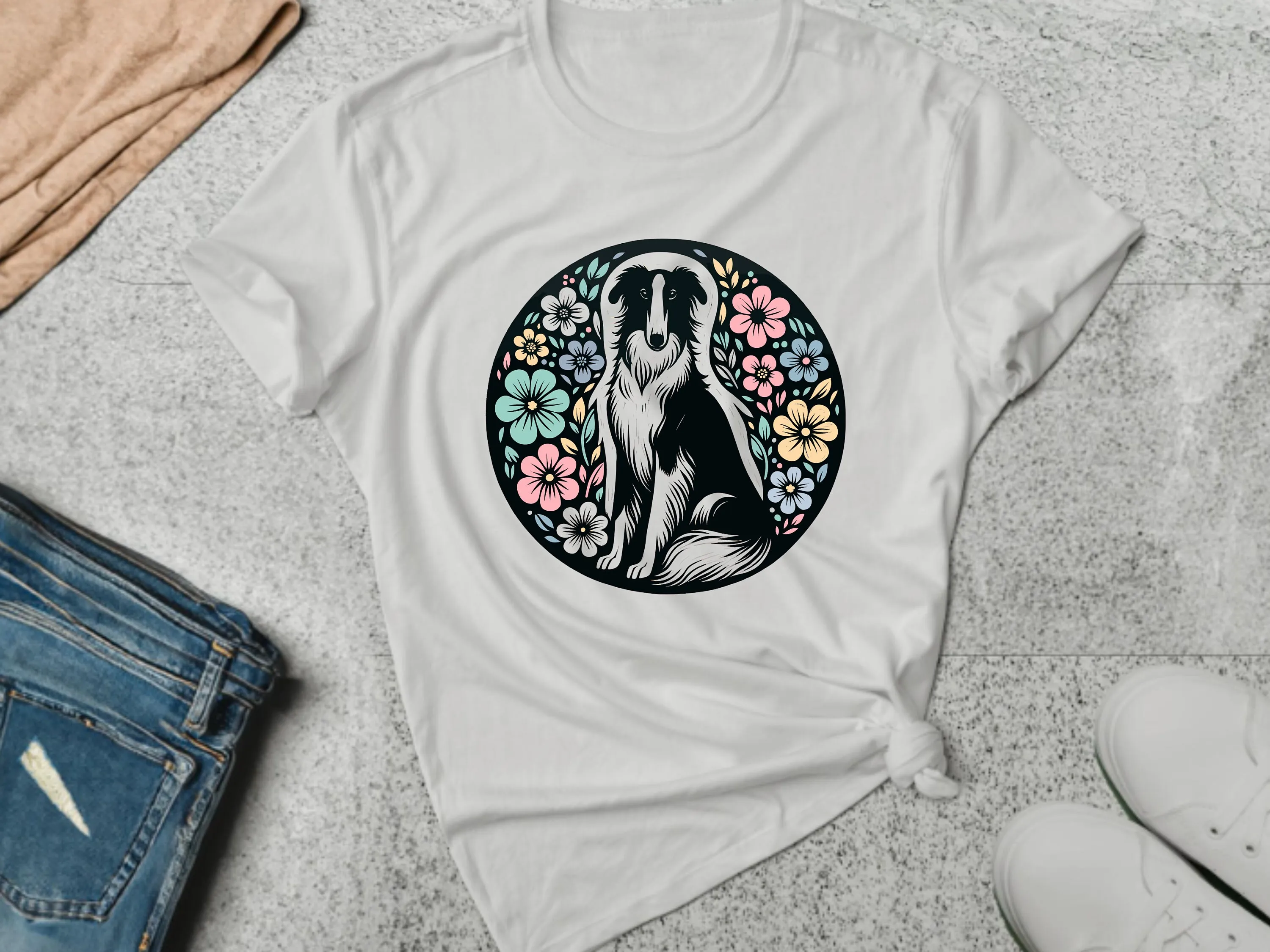 Borzoi T Shirt Dog Flower Lover Pet Owner Floral Hound