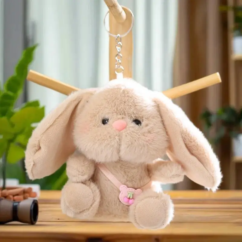Cartoon Rabbit Stuffed Keychain Cute Soft Plush Bunny Doll Keyring Backpack Pendant Charm.
