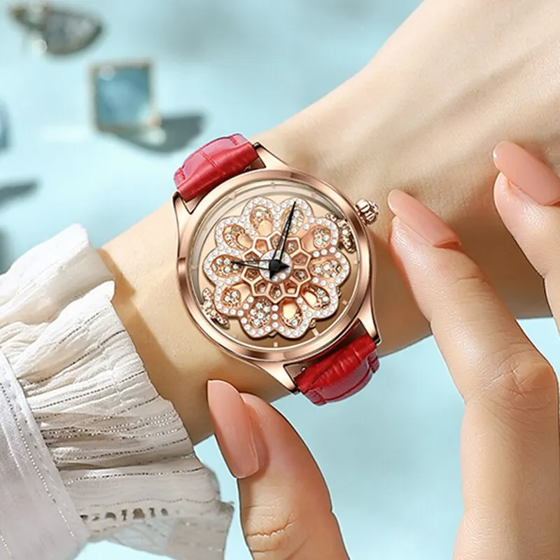 여성용 로즈 골드 손목 시계, 패션 가죽 브랜드 시계, 여성용 쿼츠 시계, 소녀 시계, Montre Femme, 2023 신제품