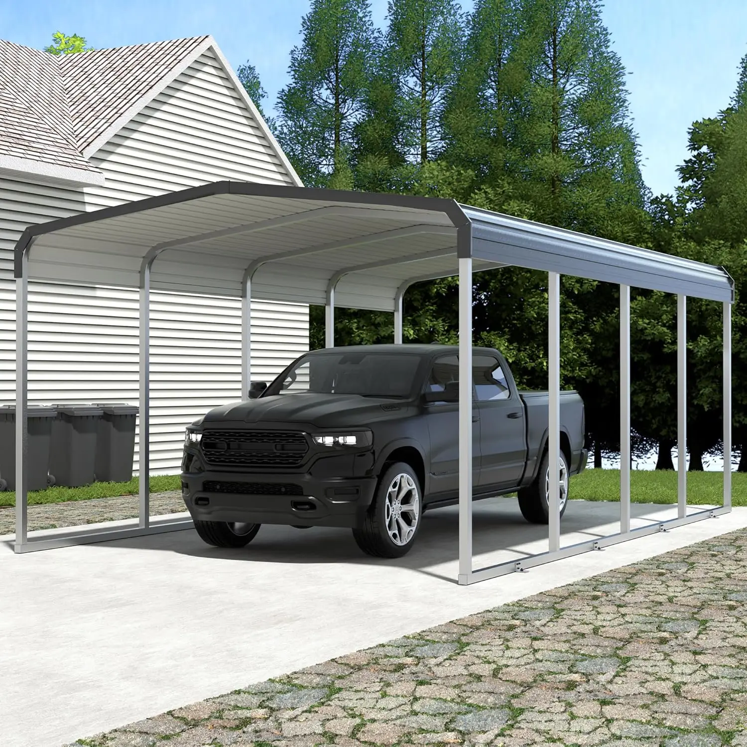 

Heavy Duty Metal Carport 12x20 FT Galvanized Steel Frame Roof Outdoor Shelter for Pickup Truck Boat, Customized