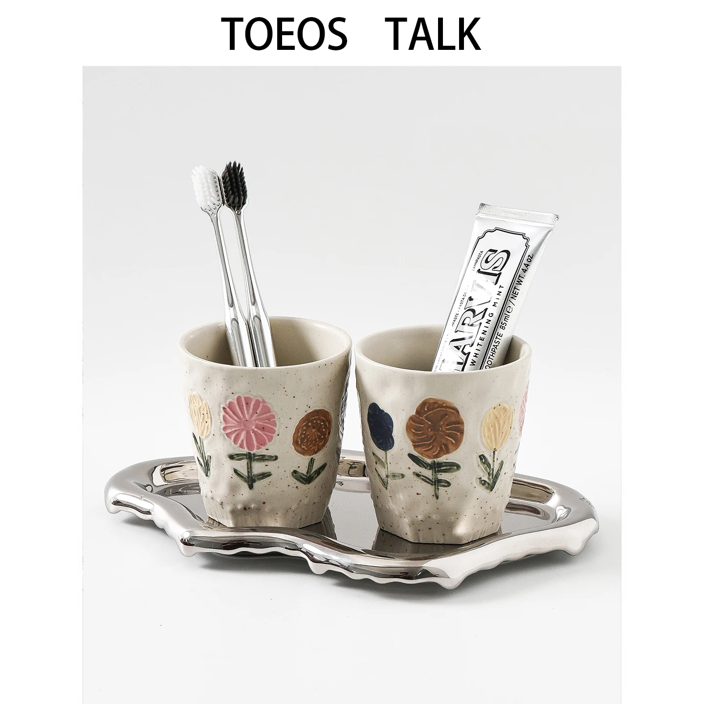 Japanese Hand-Painted Petal Ceramic Creative Toothbrush Cup Set High Aesthetic Hotel Decorative Bathroom Accessories