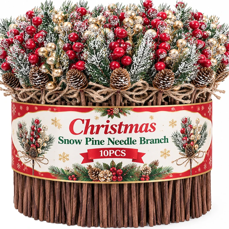 Florist Supply Bulk - Christmas Snow Pine Needle Branch Red
